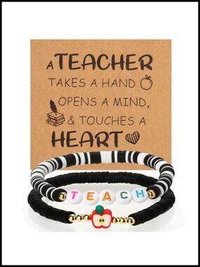Teacher Appreciation Bracelets Polymer Clay Bead Thank You Gift Card Set